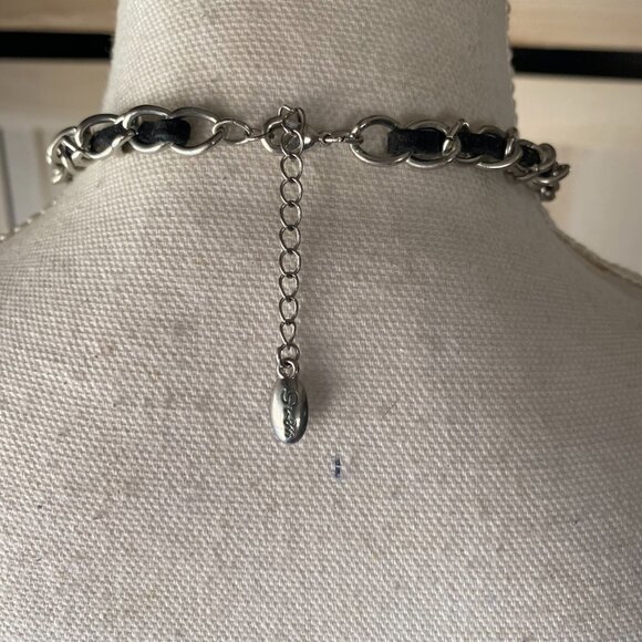 Guess Y2K silver rhinestone chain link heart pendant collar necklace 15" bling - Picture 8 of 8